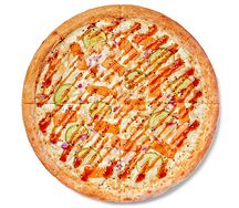 Пицца Удовольствие с лососем на тонком тесте стандарт