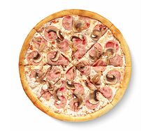 Пицца Ветчина и грибы на тонком тесте 