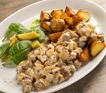 Язык в сливках с картофелем Беби