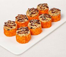 Запечённый ролл с угрём и тигровой креветкой