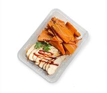 Батат, запечённый с курочкой в соусе барбекю