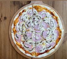 Ветчина и грибы, пицца на тонком тесте