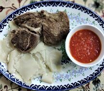 Хинкал кумыкский с отварными говяжьими ребрами