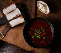 Борщ с телятиной и салом