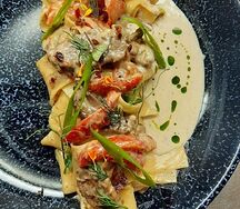 Паста с говядиной в сливочно-азиатском соусе