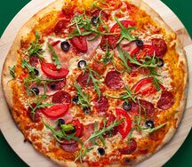 Ветчина-грибы тонкое тесто