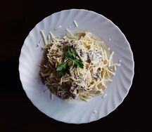 Паста Феттуччине с куриным филе и грибами