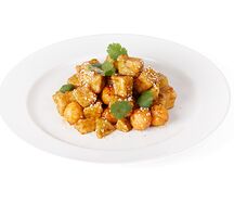 С хрустящими баклажанами и креветками