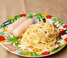 Сливочная паста с куриными сосисками