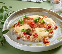 Филе куриного бедра с рисом арборио и сырным муссом