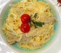 Паста с курицей и грибами