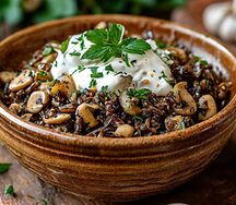 Удивляющий авелук с шампиньонами и орехом 