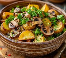 Салат с жареными грибами и картофелем