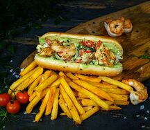 Бутерброд в булке сладкий васаби с креветкой