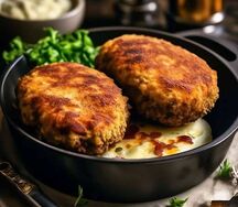 Куриная котлета по-деревенски под грибным соусом