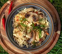 Лапша удон с курицей в сырном соусе