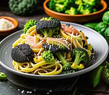 Феттуччине с лососем и брокколи 