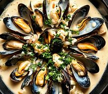 Мидии Киви в сливочно-чесночном соусе