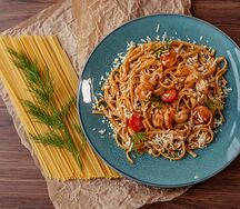 Паста Средиземноморская с креветками