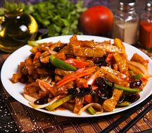 Баклажан по китайский в кисло сладком соусе