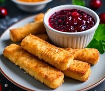 Сырные палочки с брусничным соусом 