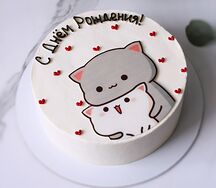  Торт на день рождения с котами и сердечками 