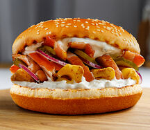 Бургер с копченым куриным филе, беконом и картофелем фри