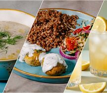 №2 Куриные котлетки, гречневая каша, салатик, грибной крем-суп и лимонад