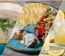 №6 Куриные котлетки с пюре, крем-суп Грибной и лимонад