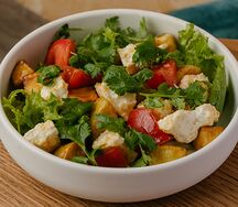 Салат с хрустящими баклажанами и адыгейским сыром 