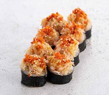 Запеченный ролл с крабом и гребешком (8 шт)