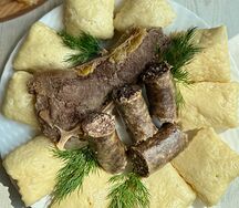 Аварский хинкал с сушёной колбасой халяль