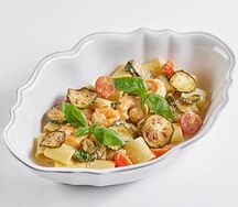 Ригатони с креветками и цукини