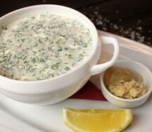 Окрошка с отварной говядиной