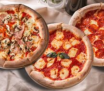 Три пиццы: Маргарита, Пепперони, Ветчина-грибы