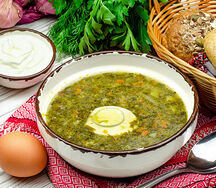 Борщ зеленый щавелевый с мясом