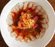 Крудо из сибаса с красным апельсином и сельдереем