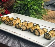 Жареные рулетики из баклажанов с орехами