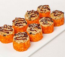 Запечённый ролл с угрём и тигровой креветкой