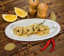 Креветки тигровые в соусе Песто