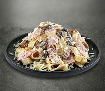 Паста с ветчиной и грибами