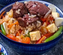 Японский тях с грибами и луком