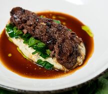 Стейк Bavette с трюфельным пюре