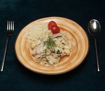 Паста с курицей и грибами