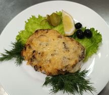 Запеченный судак с грибами