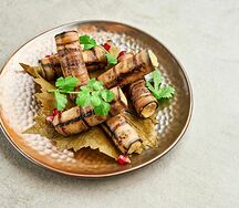 Рулеты из баклажанов с грецким орехом и гранатом