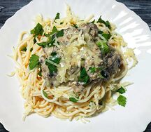 Макароны Пенне с сыром и грибами