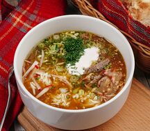 Окрошка на квасе с печеным картофелем