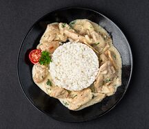 Фрикасе из цыпленка с паровым рисом