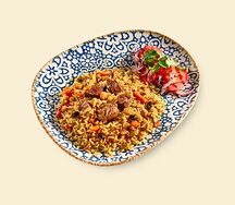 Плов Ферганский с бараниной и салатом ачик-чучук